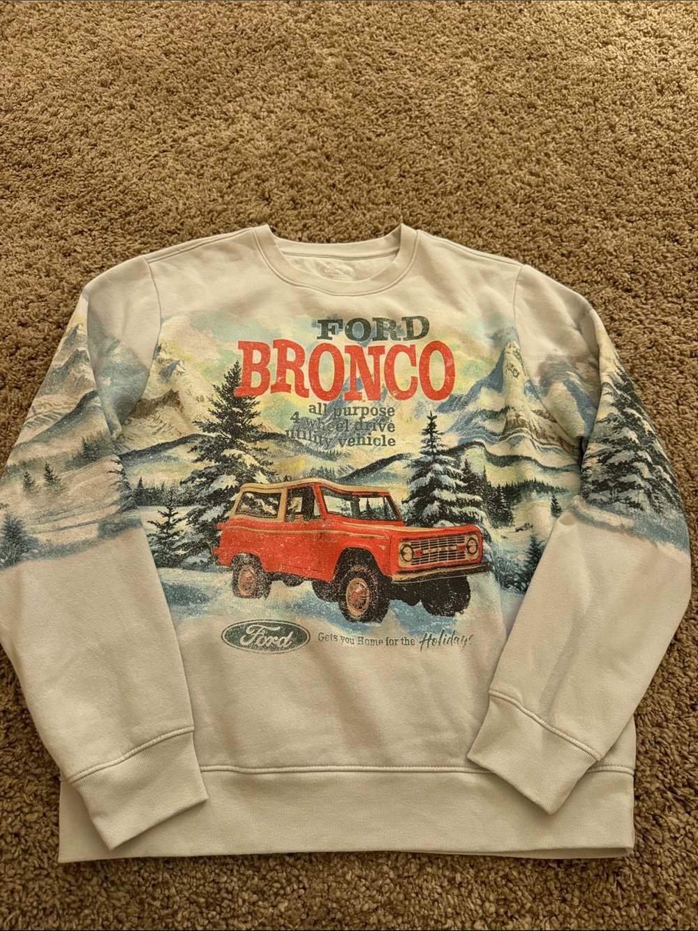 Ford Cream Crewneck with Red Bronco Graphic